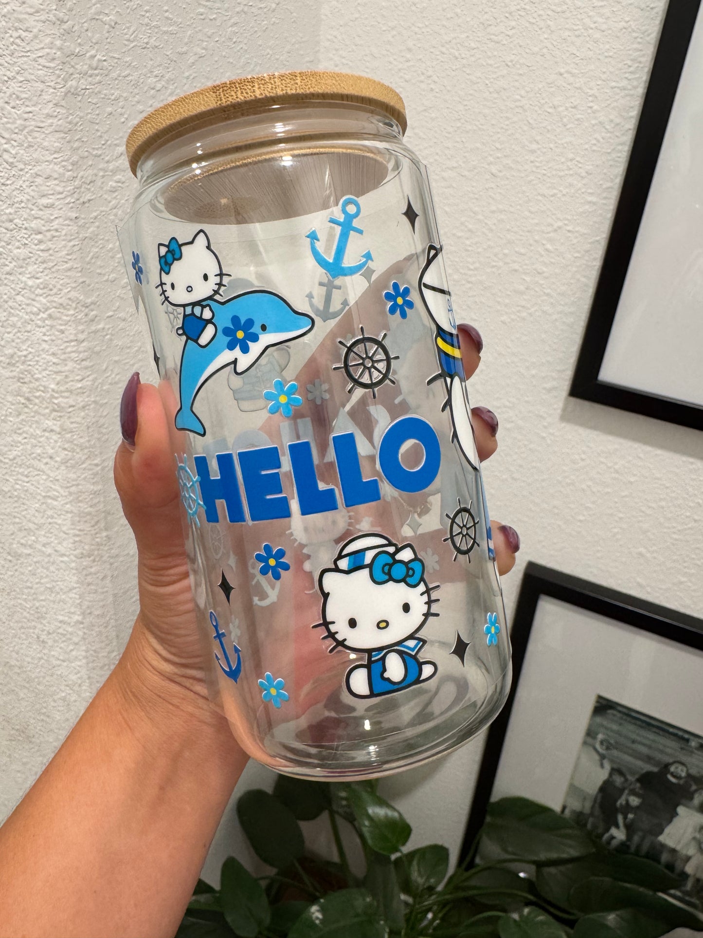 Kitty Cartoon Hello Sailor UV DTF Wrap Transfer 16oz | No Heat Needed | Waterproof | Permanent Adhesive