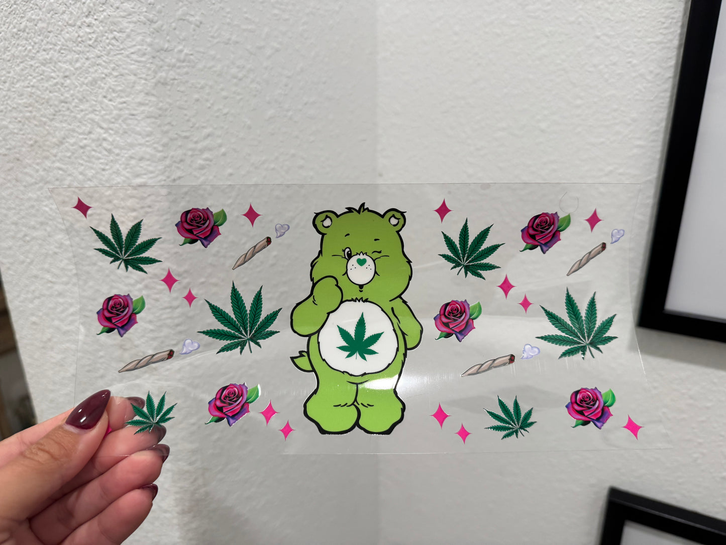 Care Bear 420 Mary Jane UV DTF Wrap Transfer 16oz | No Heat Needed | Waterproof | Permanent Adhesive