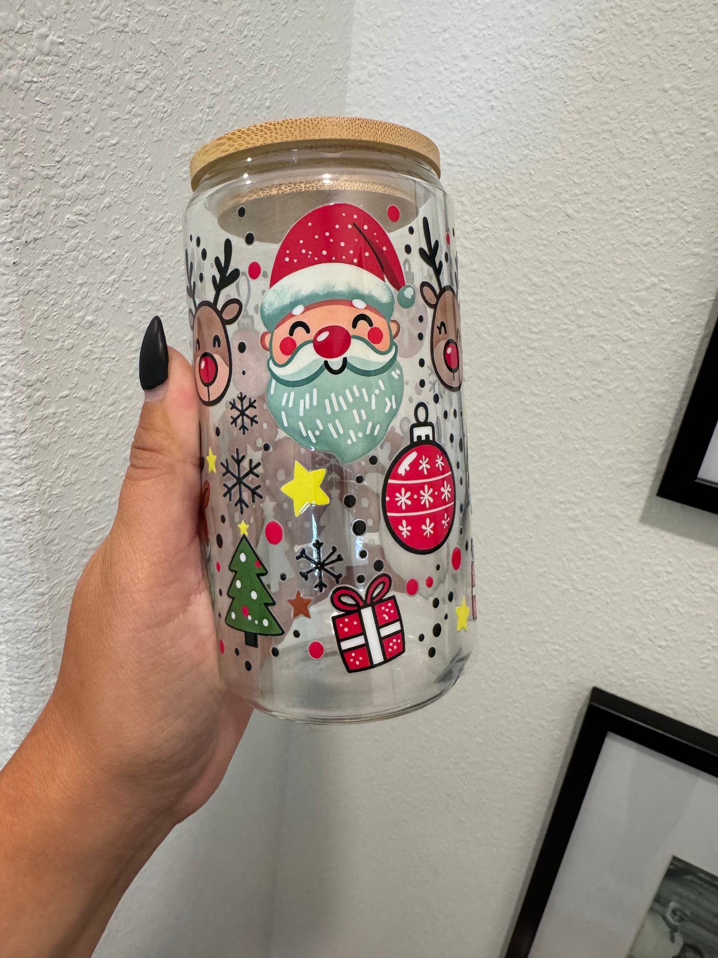 Santa and Rudolph Christmas UV DTF Wrap Transfer 16oz | No Heat Needed | Waterproof | Permanent Adhesive