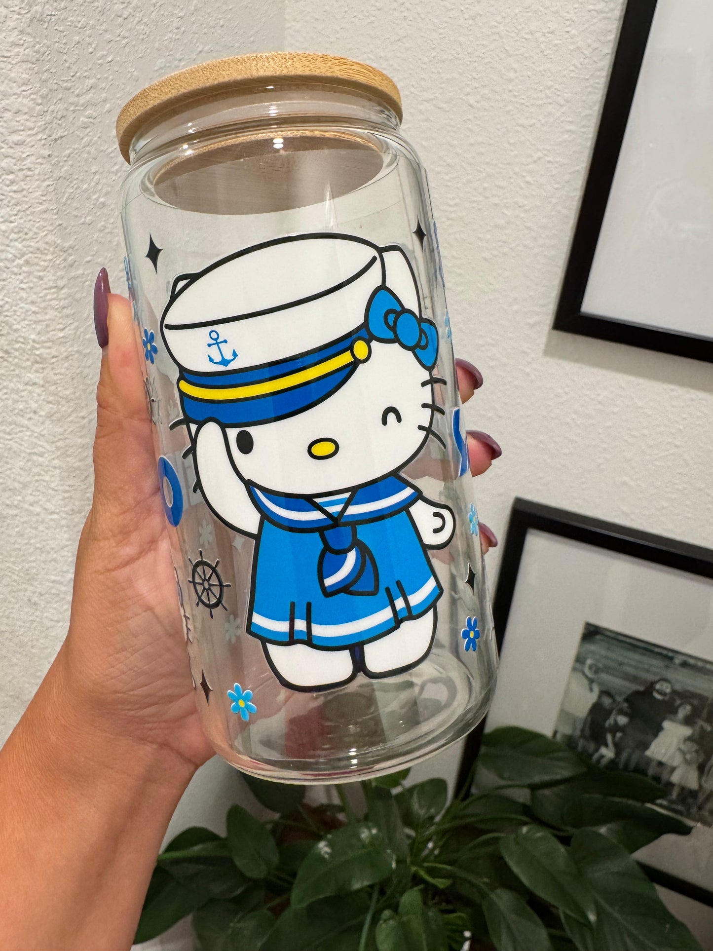 Kitty Cartoon Hello Sailor UV DTF Wrap Transfer 16oz | No Heat Needed | Waterproof | Permanent Adhesive