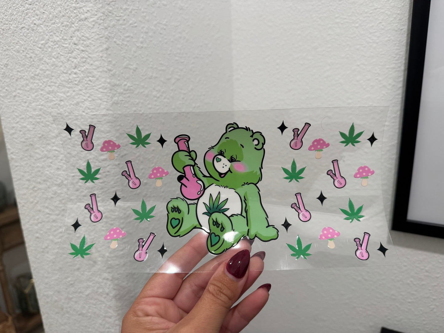 Care Bear Bong 420 Mary Jane UV DTF Wrap Transfer 16oz | No Heat Needed | Waterproof | Permanent Adhesive