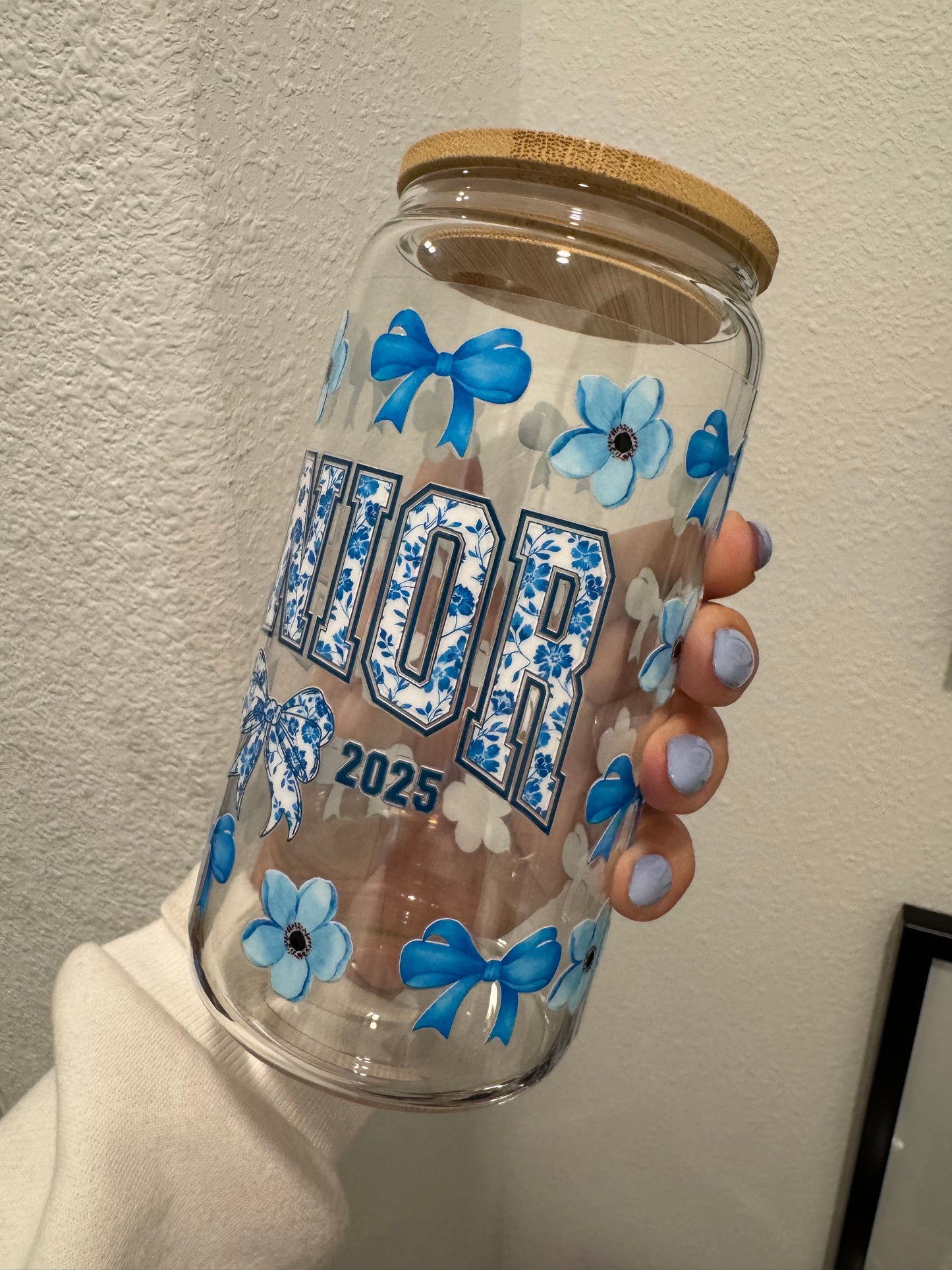 Senior Class of 2025 Blue Floral Coquette UV DTF Wrap Transfer 16oz | No Heat Needed | Waterproof | Permanent Adhesive