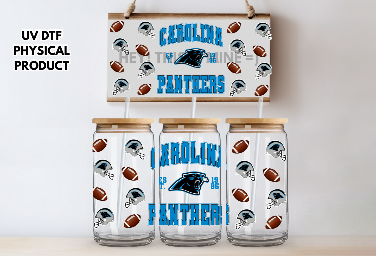 Panthers Footballs and Helmets UV DTF Wrap Transfer 16oz | No Heat Needed | Waterproof | Permanent Adhesive