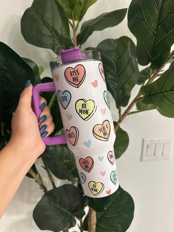 Valentine's Day Heart Candy 40 oz Tumbler with handle