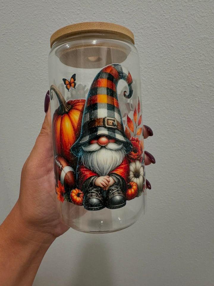Buffalo Plaid Gnome Pumpkin Football UV DTF Wrap Transfer 16oz | No Heat Needed | Waterproof | Permanent Adhesive