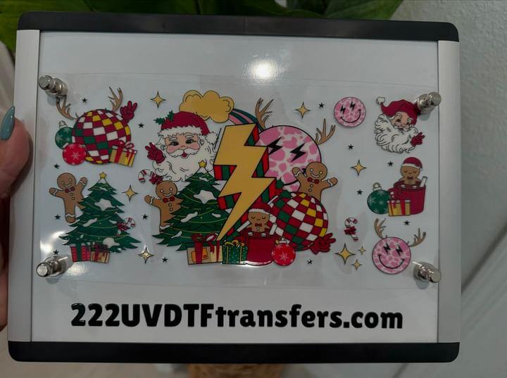 Retro Christmas Tree Lights Santa UV DTF Wrap Transfer 16oz | No Heat Needed | Waterproof | Permanent Adhesive