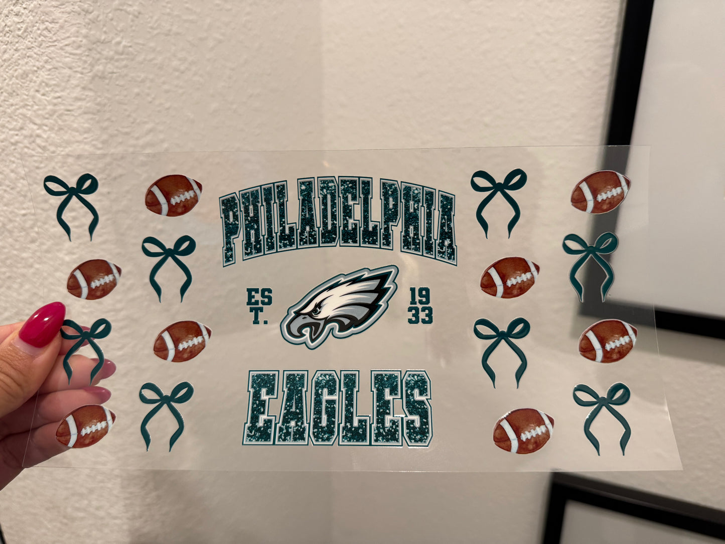 Philadelphia Eagles Bow UV DTF Wrap Transfer 16oz | No Heat Needed | Waterproof | Permanent Adhesive