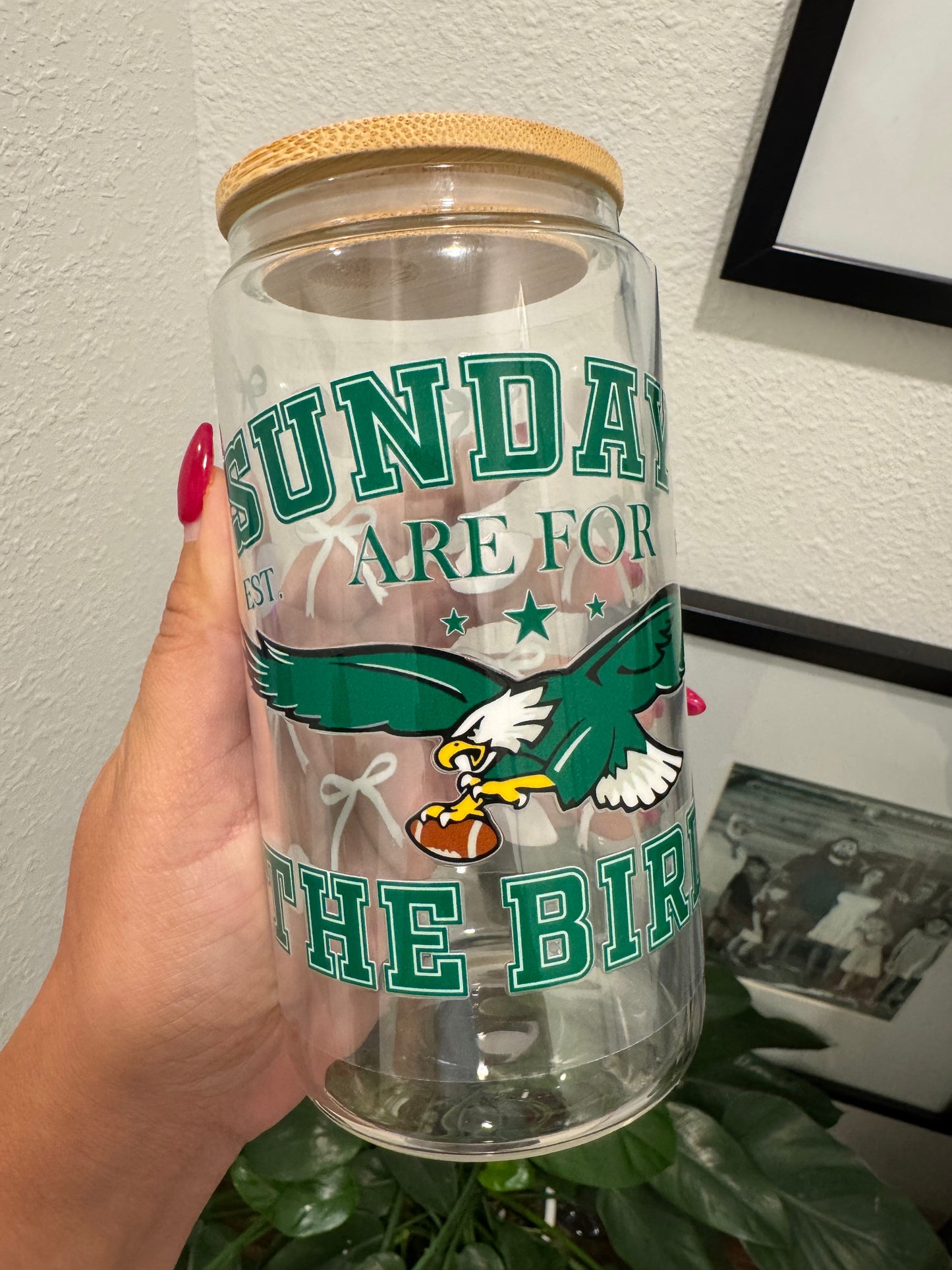 Sundays Are For The Birds Philadelphia Eagles Bow UV DTF Wrap Transfer 16oz | No Heat Needed | Waterproof | Permanent Adhesive