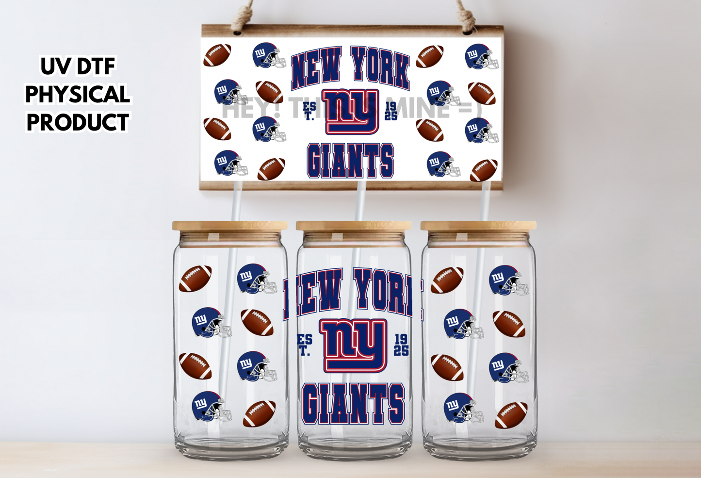 New York Giants Helmets UV DTF Wrap Transfer 16oz |No Heat Needed | Waterproof | Permanent Adhesive