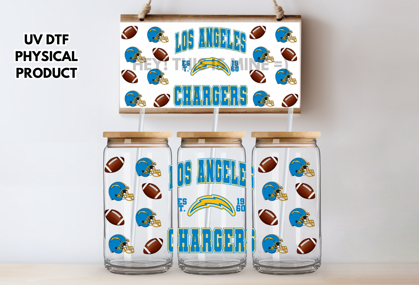 Los Angeles Chargers Helmets UV DTF Wrap Transfer 16oz | No Heat Needed | Waterproof | Permanent Adhesive