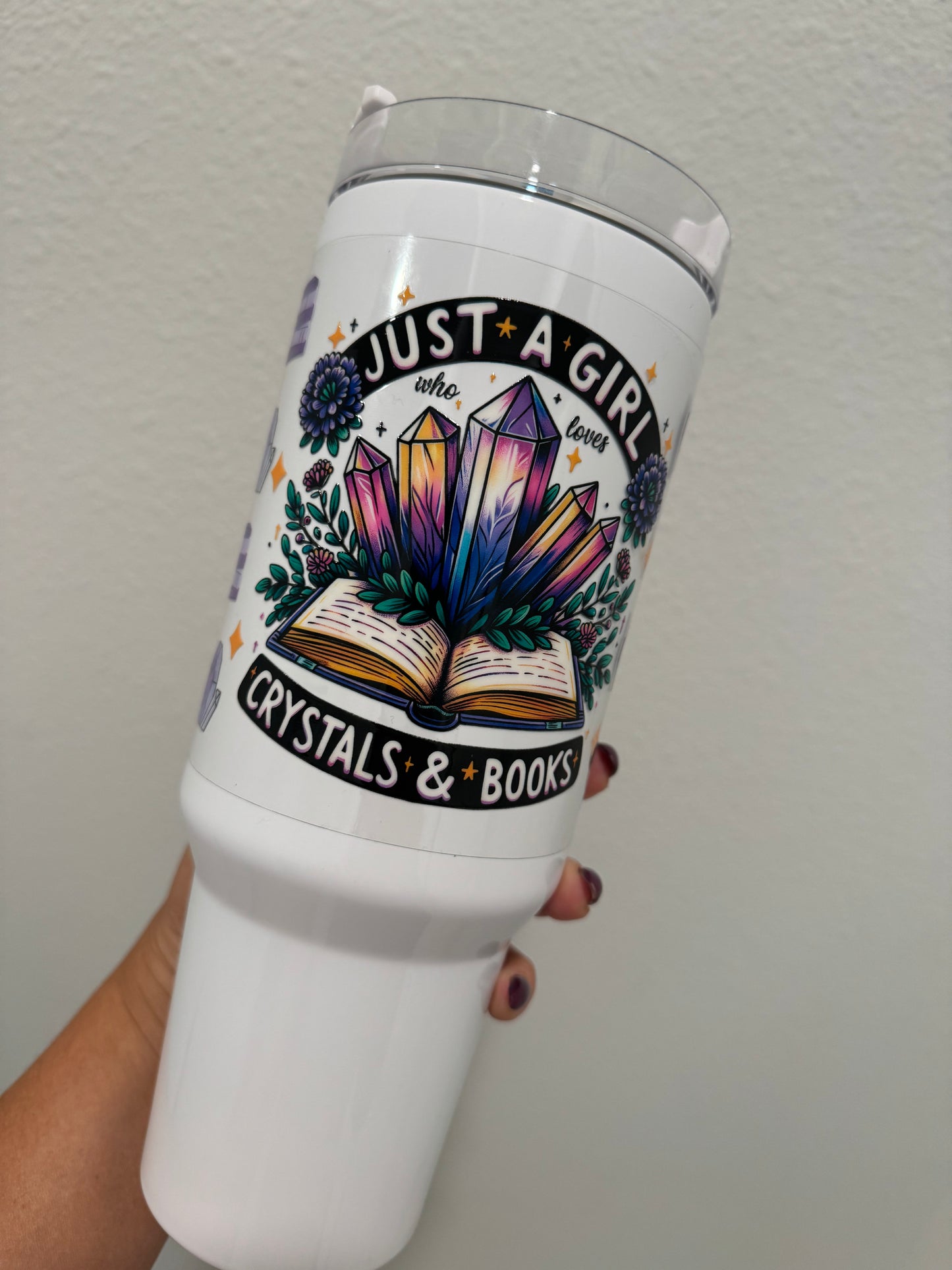 Just a Girl who loves Crystals and Books UV DTF Wrap Transfer 16oz | No Heat Needed | Waterproof | Permanent Adhesive