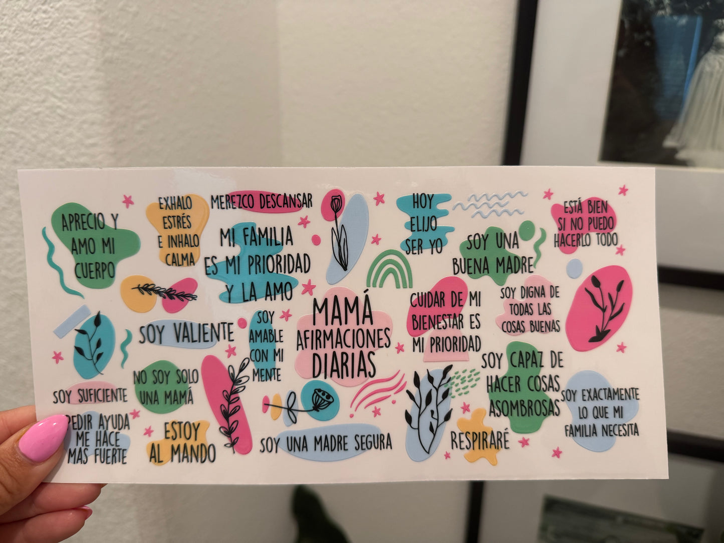 Affirmations Mothers Day Spanish UV DTF Wrap Transfer 16oz | No Heat Needed | Waterproof | Permanent Adhesive