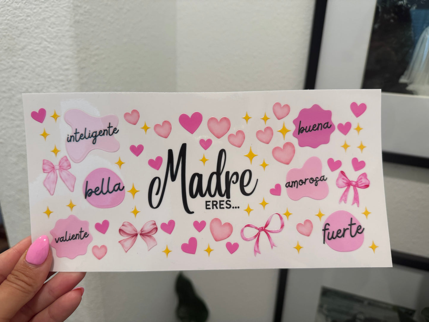 Madre Mothers Day Spanish UV DTF Wrap Transfer 16oz | No Heat Needed | Waterproof | Permanent Adhesive