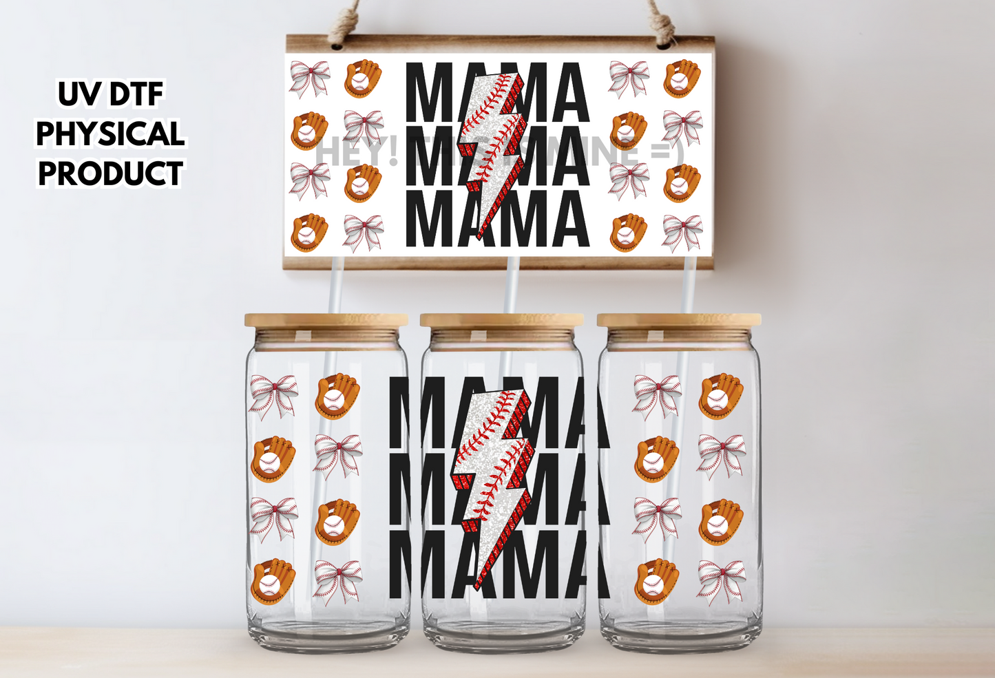 Baseball Mama Mom Mothers Day UV DTF Wrap Transfer 16oz | No Heat Needed | Waterproof | Permanent Adhesive