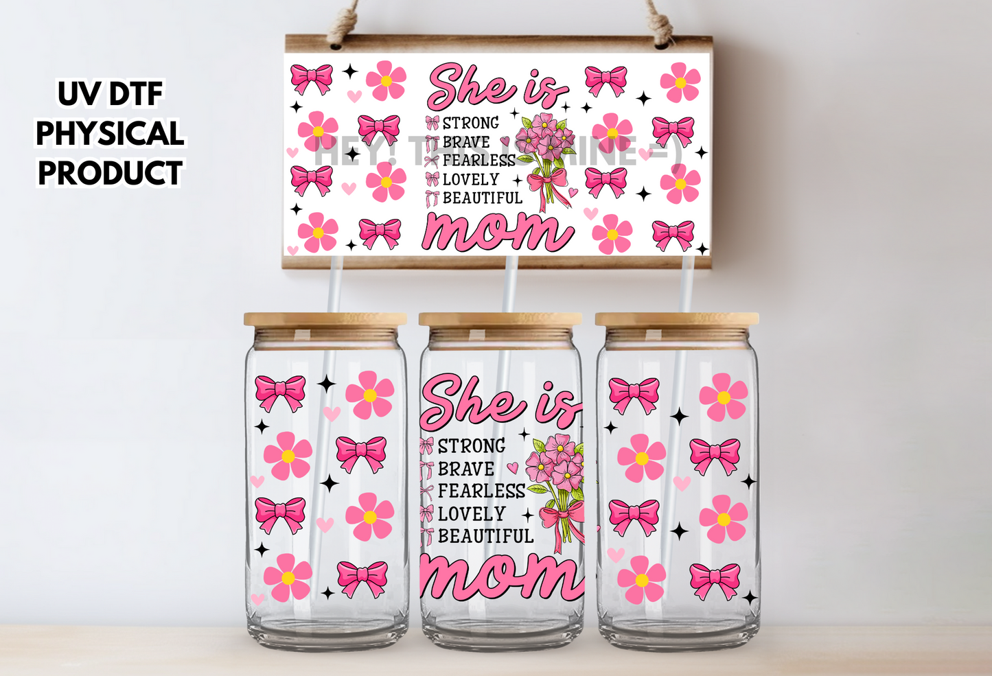 She is Mom Mothers Day UV DTF Wrap Transfer 16oz | No Heat Needed | Waterproof | Permanent Adhesive