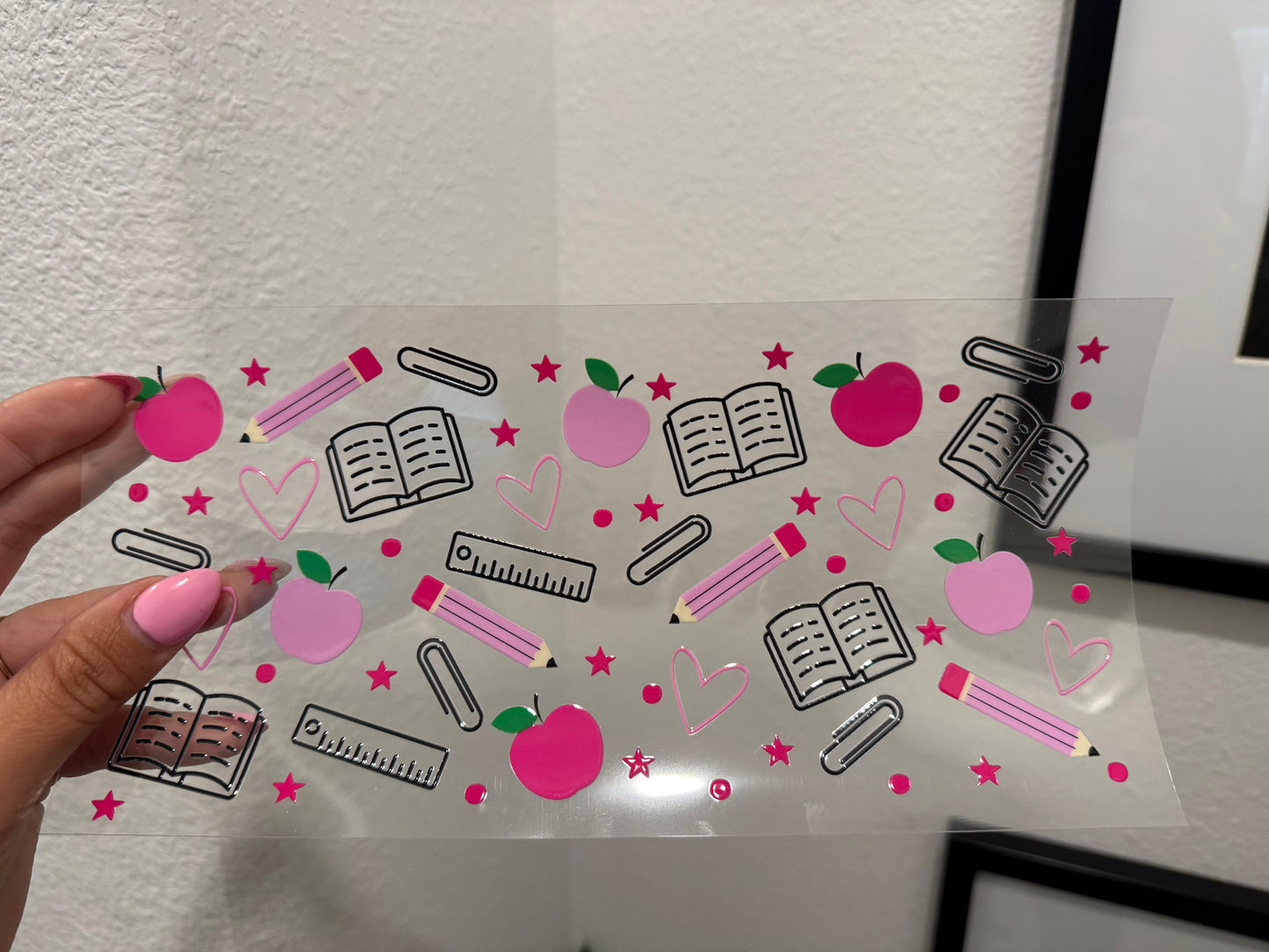 Teacher Pink Apple UV DTF Wrap Transfer 16oz | No Heat Needed | Waterproof | Permanent Adhesive