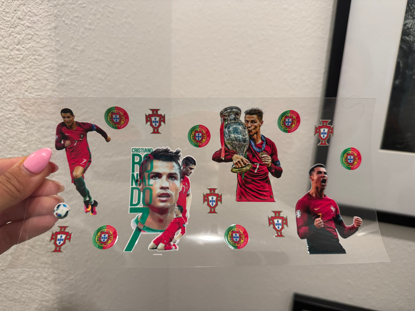 Cristiano Ronaldo Soccer Futbol CR7 UV DTF Wrap Transfer 16oz | No Heat Needed | Waterproof | Permanent Adhesive