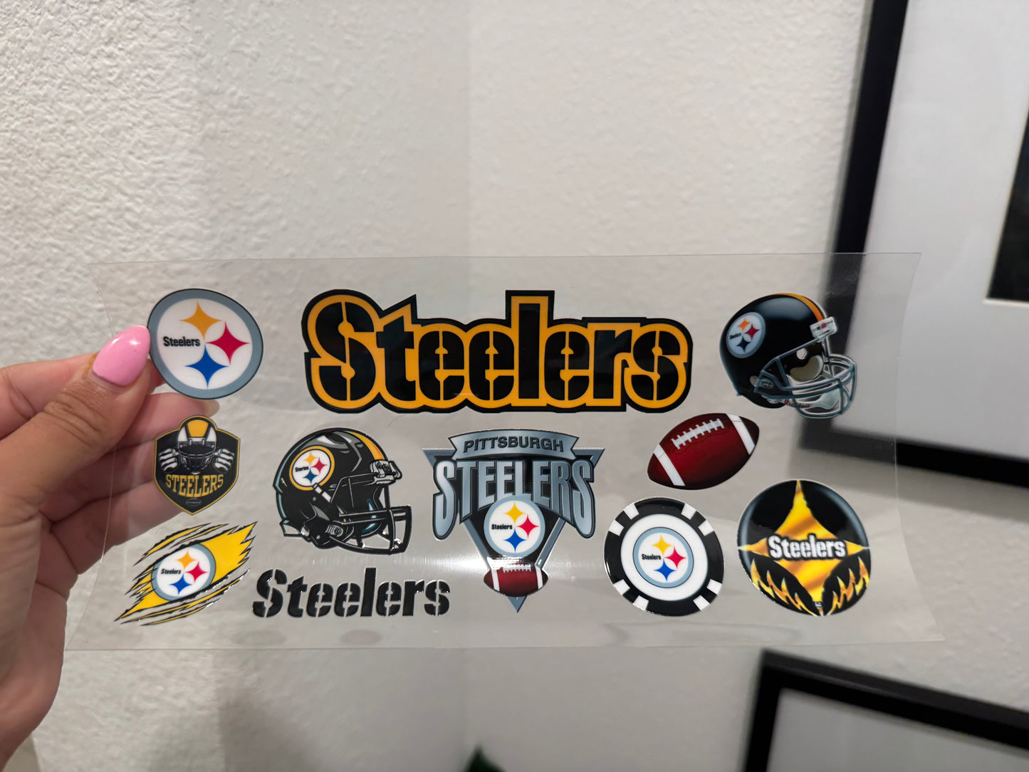 Pittsburgh Steelers Football UV DTF Wrap Transfer 16oz | No Heat Needed | Waterproof | Permanent Adhesive