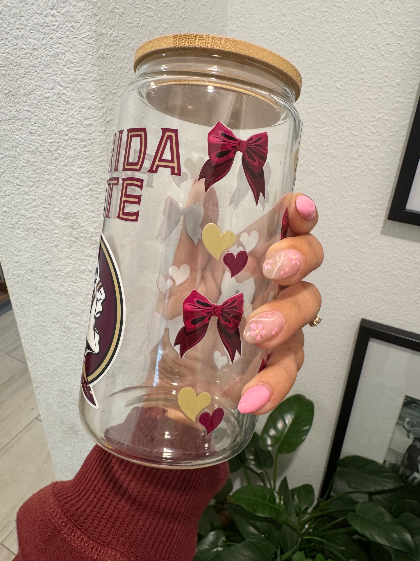 FSU Seminoles Double Heart Bow UV DTF Wrap Transfer 16oz | No Heat Needed | Waterproof | Permanent Adhesive