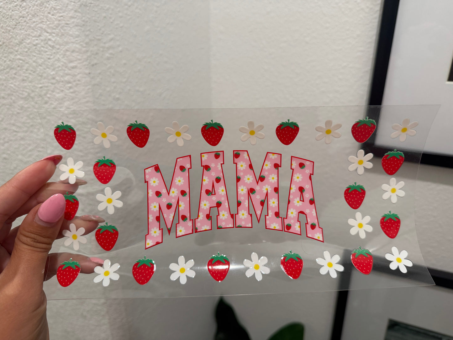 Strawberry Daisy Mama Bow Mom Mothers Day UV DTF Wrap Transfer 16oz | No Heat Needed | Waterproof | Permanent Adhesive