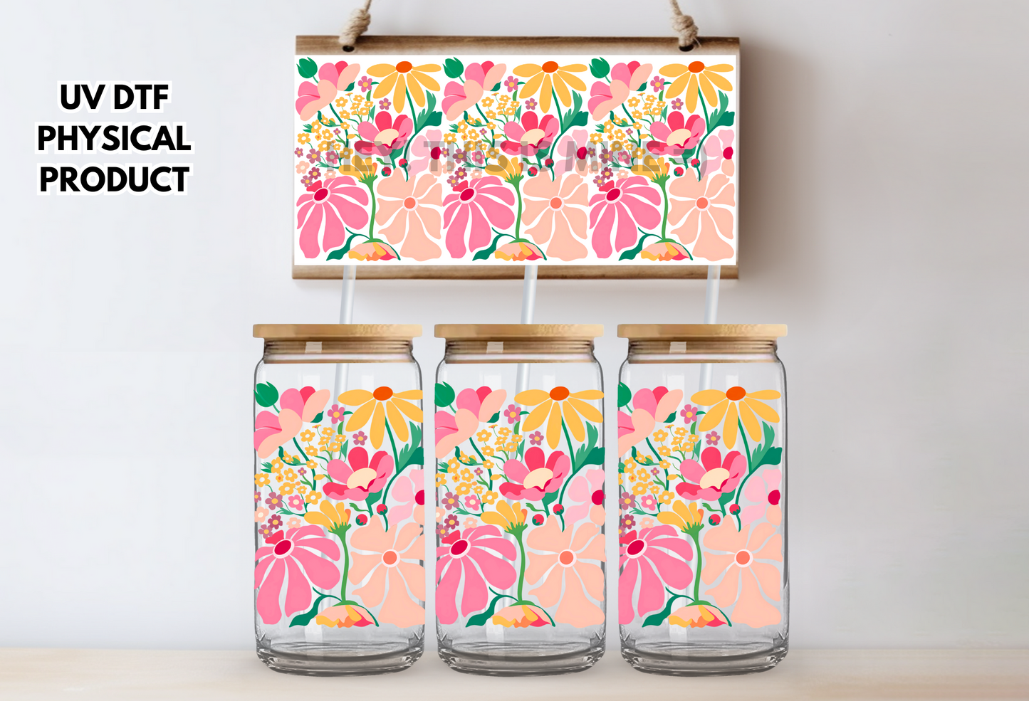 Floral Summer Summertime UV DTF Wrap Transfer 16oz | No Heat Needed | Waterproof | Permanent Adhesive