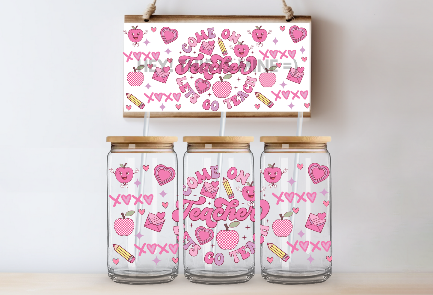 Teacher XOXO Valentines 16oz UV DTF Wrap