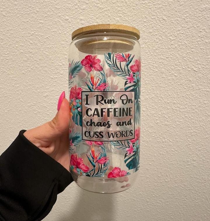 Run on Caffeine Chaos and Curse Words UV DTF Wrap Transfer 16oz | No Heat Needed | Waterproof | Permanent Adhesive