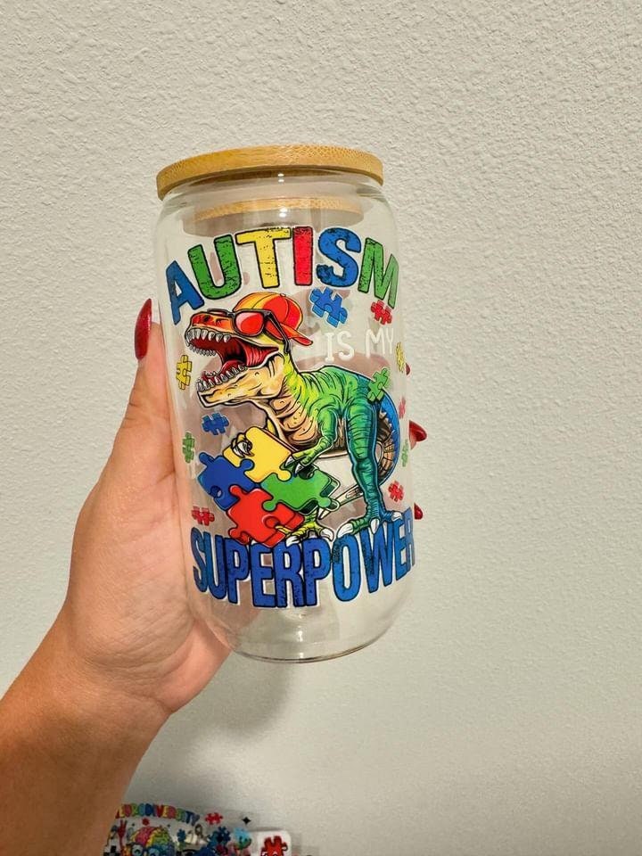 Autism is My Superpower T-Rex UV DTF Wrap Transfer 16oz | No Heat Needed | Waterproof | Permanent Adhesive
