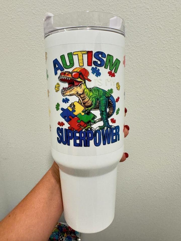 Autism is My Superpower T-Rex UV DTF Wrap Transfer 16oz | No Heat Needed | Waterproof | Permanent Adhesive