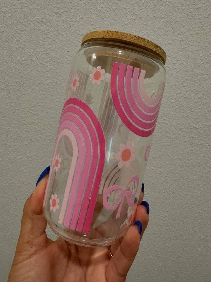 Retro Boho Pink Rainbow Ribbon UV DTF Wrap Transfer 16oz | No Heat Needed | Waterproof | Permanent Adhesive