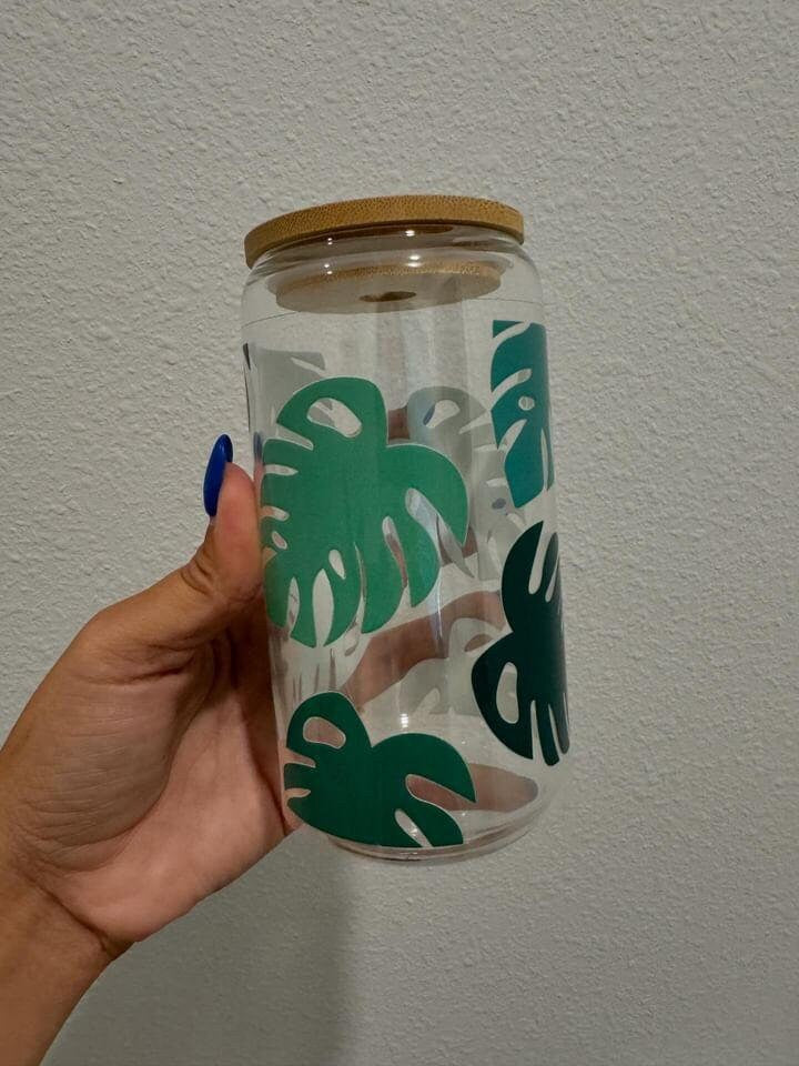 Monstera Leaves UV DTF Wrap Transfer 16oz | No Heat Needed | Waterproof | Permanent Adhesive