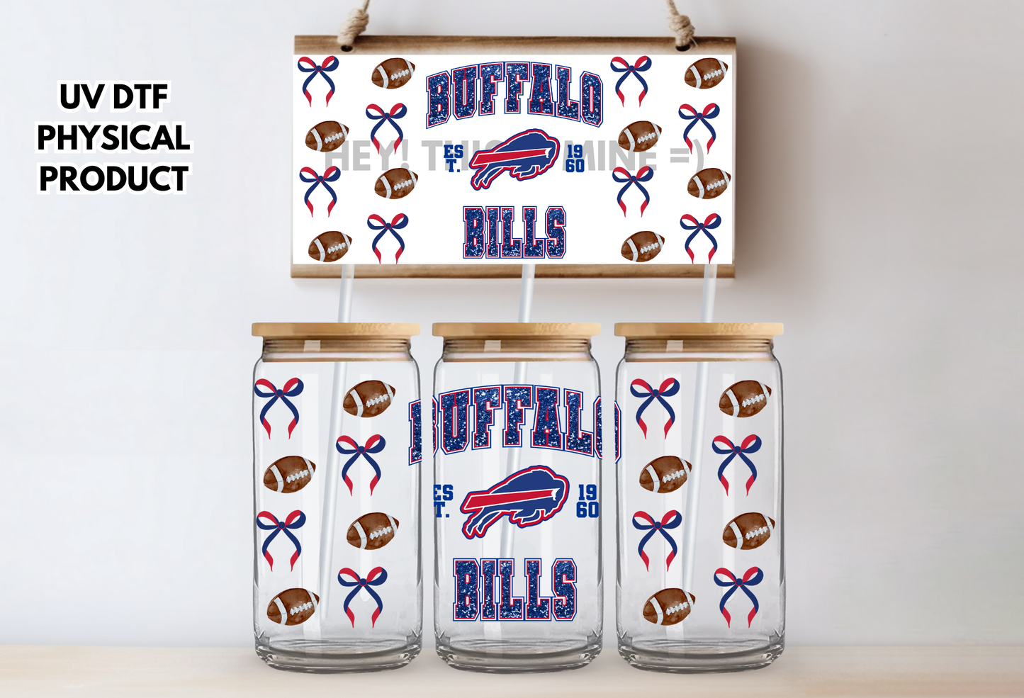 Buffalo Bills Bows UV DTF Wrap Transfer 16oz |No Heat Needed | Waterproof | Permanent Adhesive