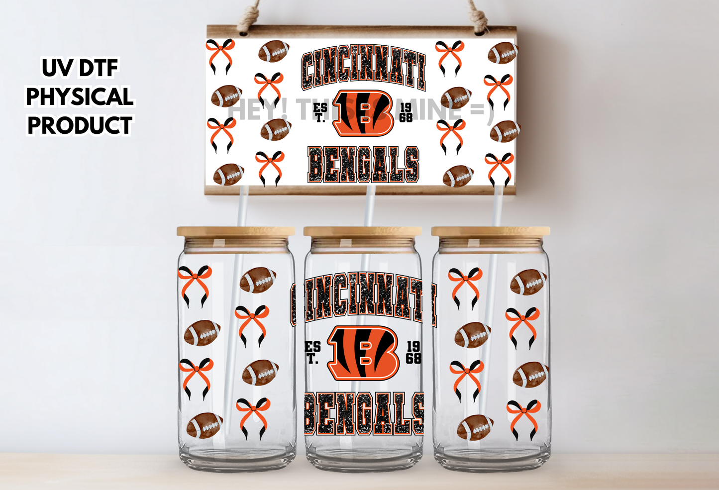 Cincinnati Bengals Bows UV DTF Wrap Transfer 16oz |No Heat Needed | Waterproof | Permanent Adhesive