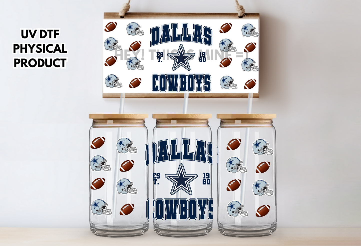 Dallas Cowboys Helmets UV DTF Wrap Transfer 16oz |No Heat Needed | Waterproof | Permanent Adhesive