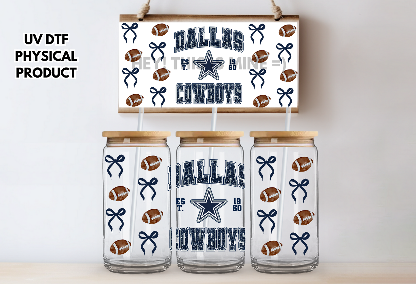 Dallas Cowboys Bows UV DTF Wrap Transfer 16oz |No Heat Needed | Waterproof | Permanent Adhesive