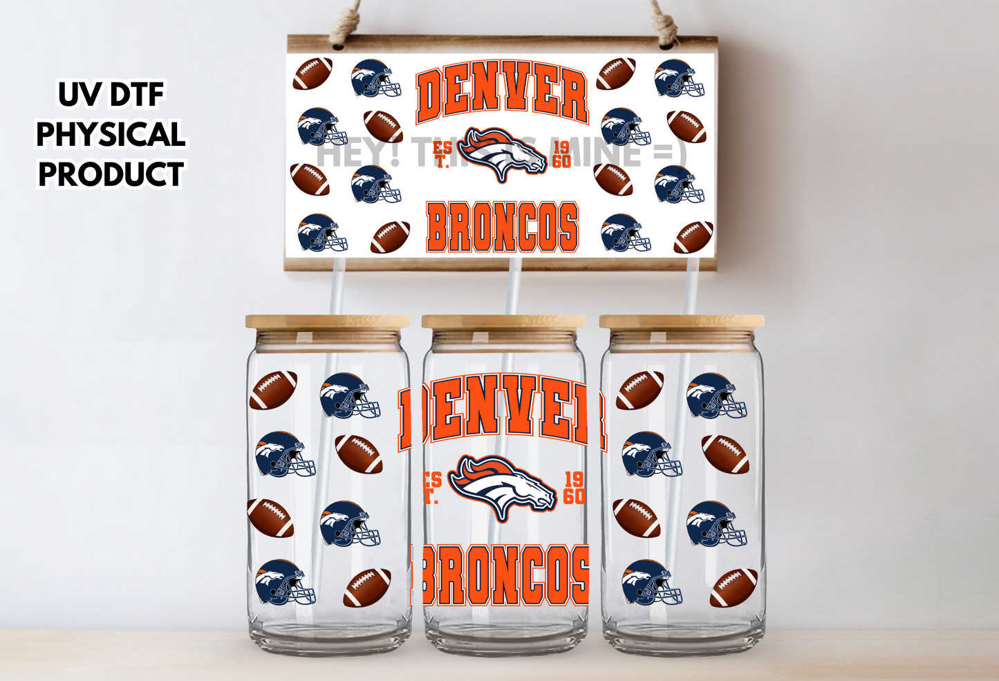 Denver Broncos Helmets UV DTF Wrap Transfer 16oz | No Heat Needed | Waterproof | Permanent Adhesive