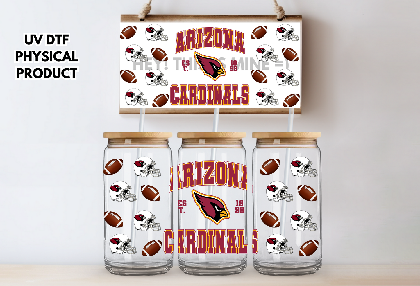 Arizona Cardinals Helmets UV DTF Wrap Transfer 16oz |No Heat Needed | Waterproof | Permanent Adhesive
