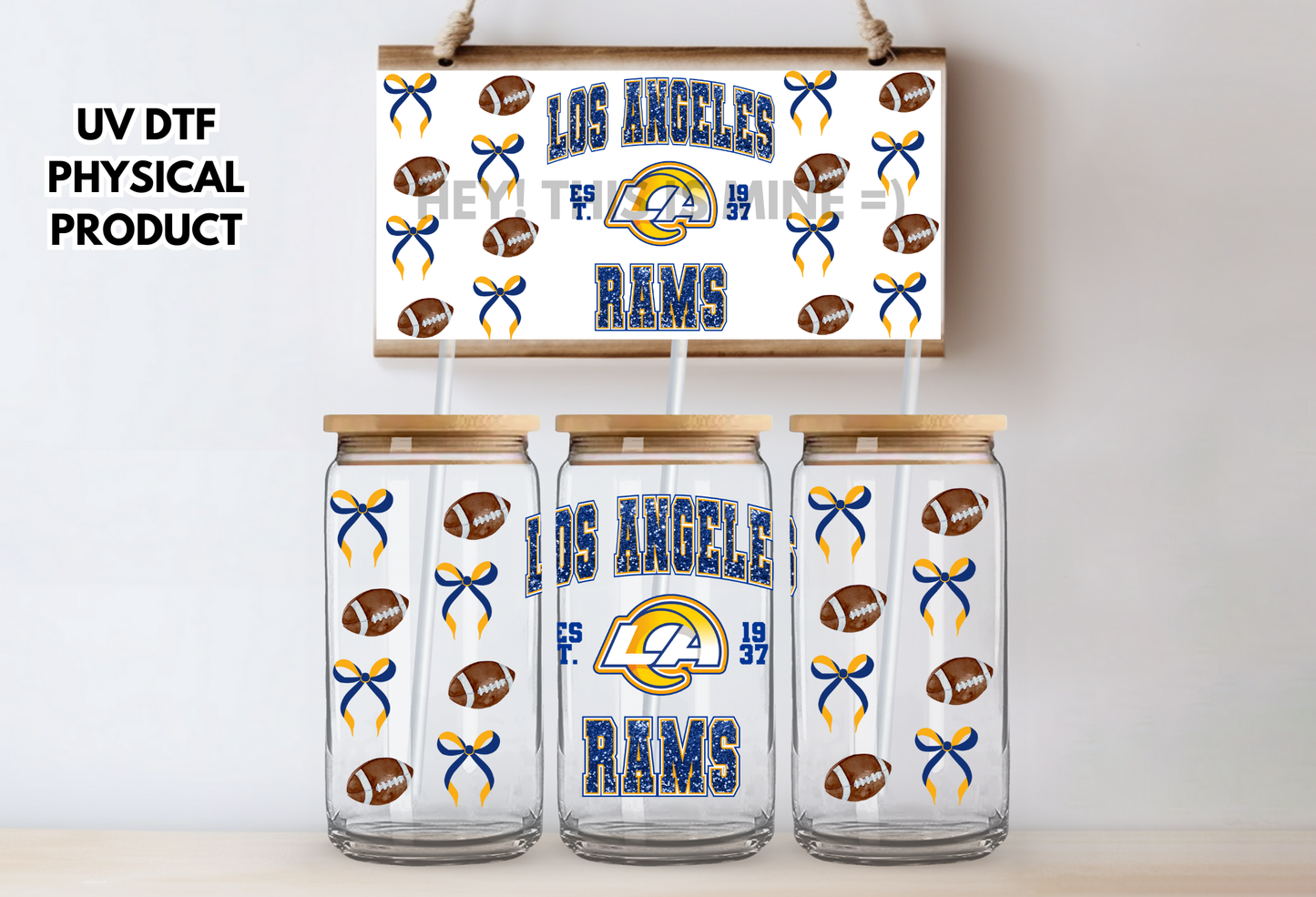 Los Angeles Rams Bows UV DTF Wrap Transfer 16oz | No Heat Needed | Waterproof | Permanent Adhesive