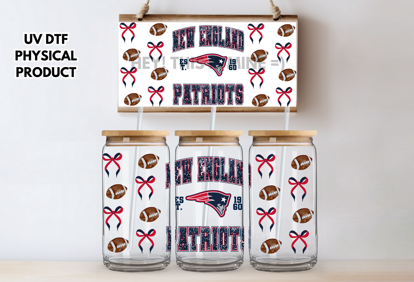New England Patriots Bows UV DTF Wrap Transfer 16oz |No Heat Needed | Waterproof | Permanent Adhesive