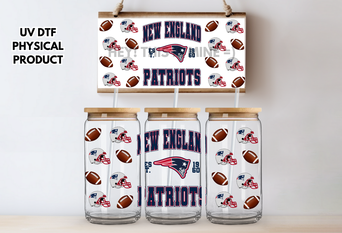 New England Patriots Helmets UV DTF Wrap Transfer 16oz |No Heat Needed | Waterproof | Permanent Adhesive