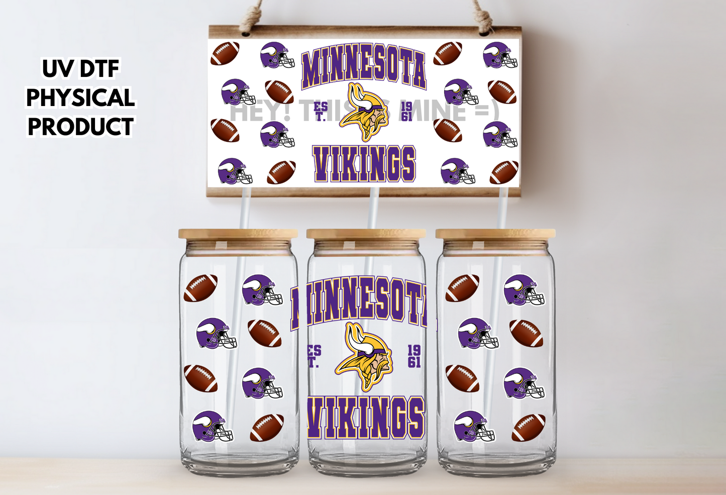 Minnestoa Vikings Helmets UV DTF Wrap Transfer 16oz |No Heat Needed | Waterproof | Permanent Adhesive