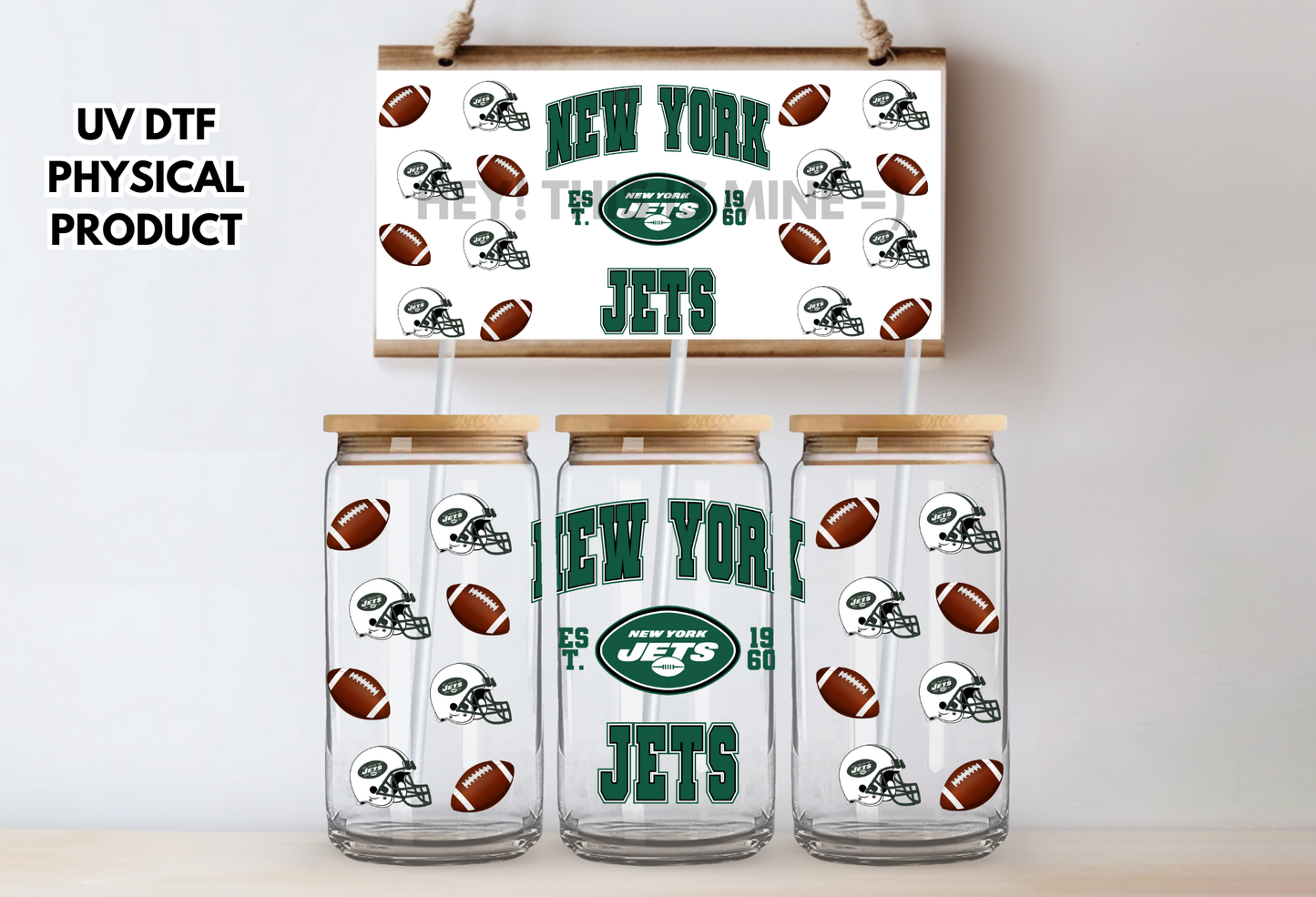 New York Jets Helmets UV DTF Wrap Transfer 16oz |No Heat Needed | Waterproof | Permanent Adhesive