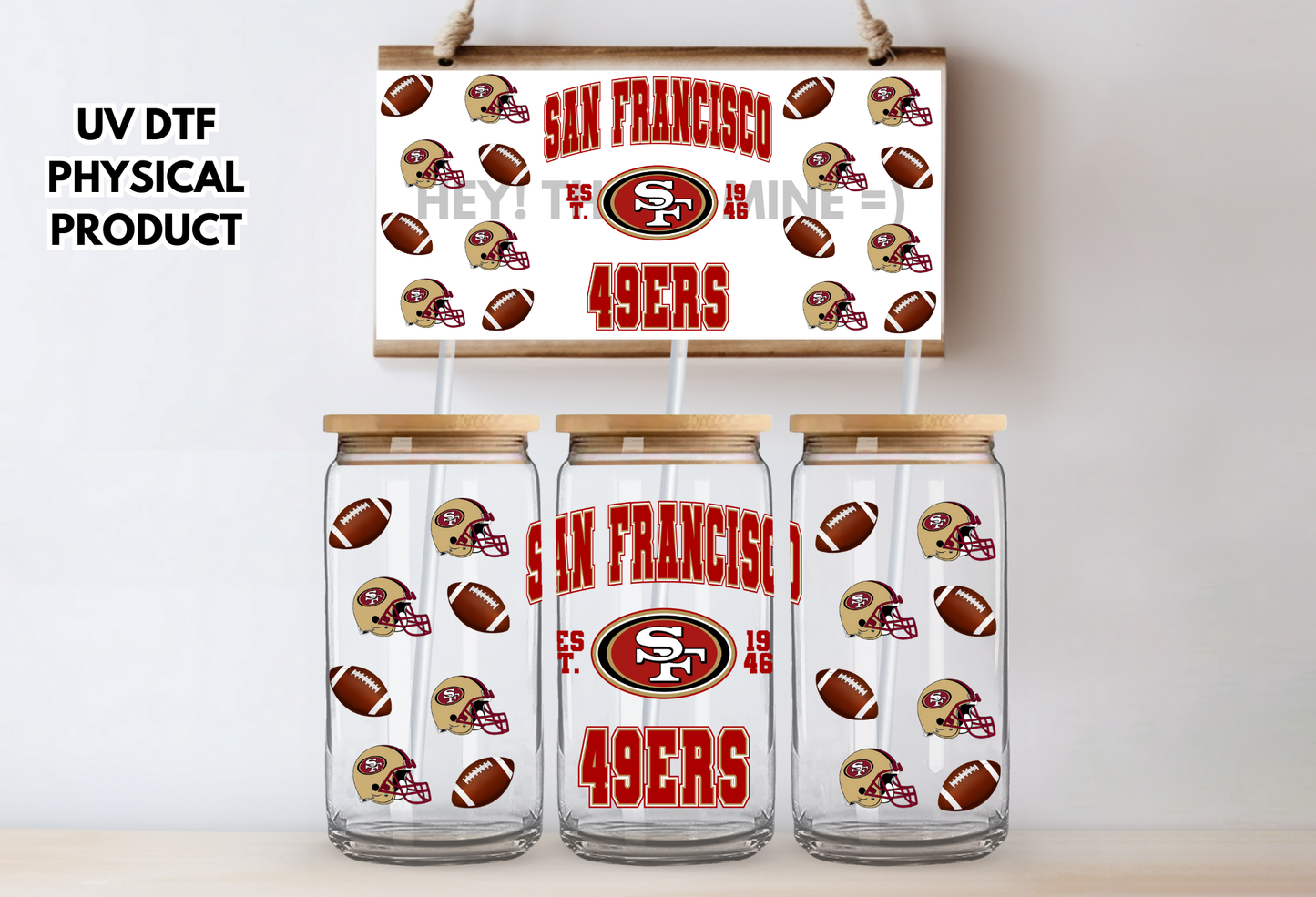San Francisco 49ers Helmets UV DTF Wrap Transfer 16oz |No Heat Needed | Waterproof | Permanent Adhesive