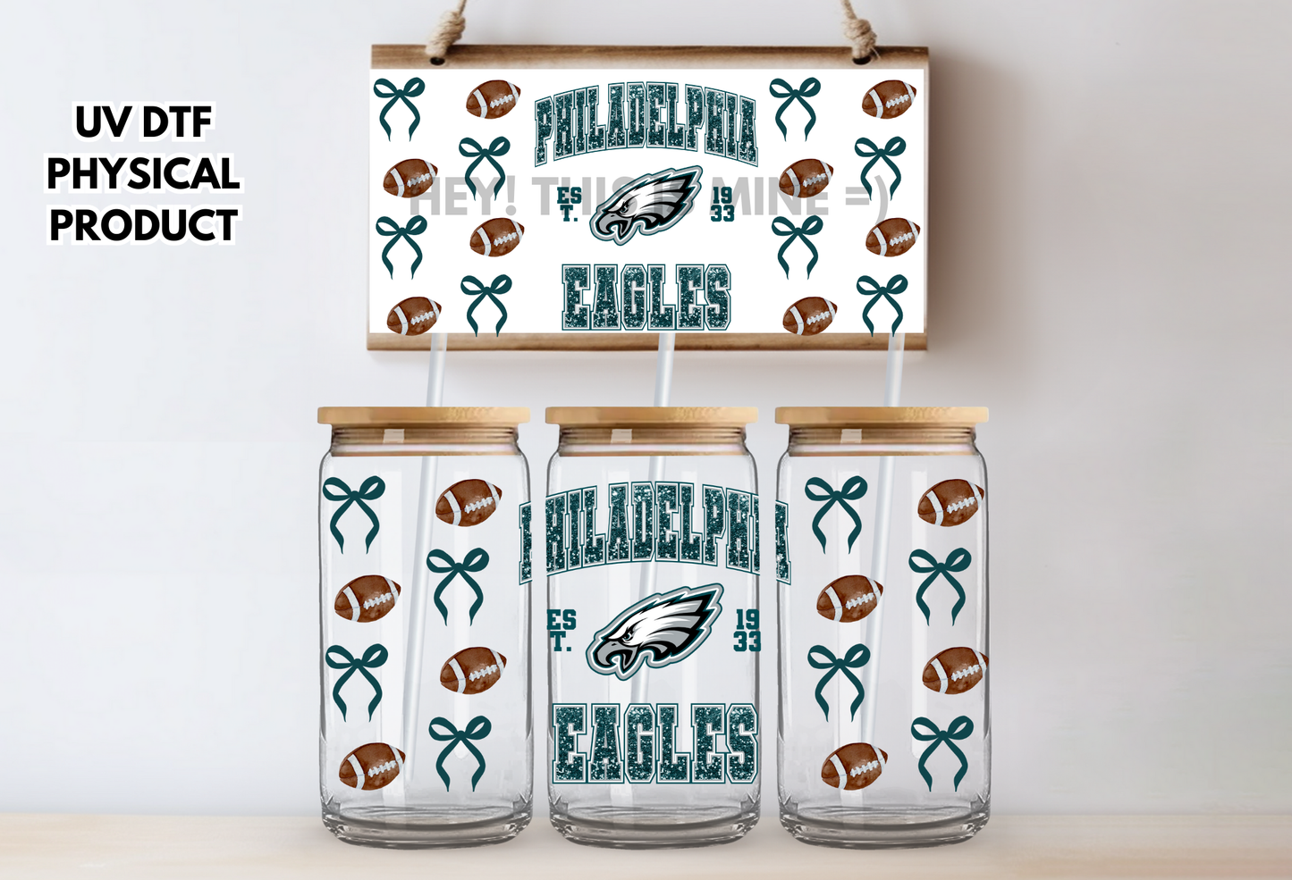 Philadelphia Eagles Bow UV DTF Wrap Transfer 16oz | No Heat Needed | Waterproof | Permanent Adhesive