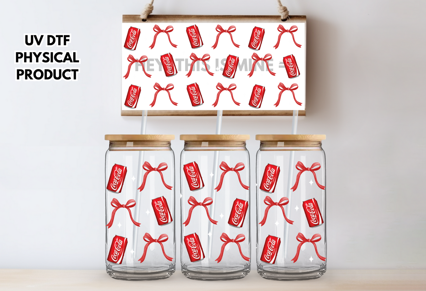 Coke Coquette Bows UV DTF Wrap Transfer 16oz | No Heat Needed | Waterproof | Permanent Adhesive