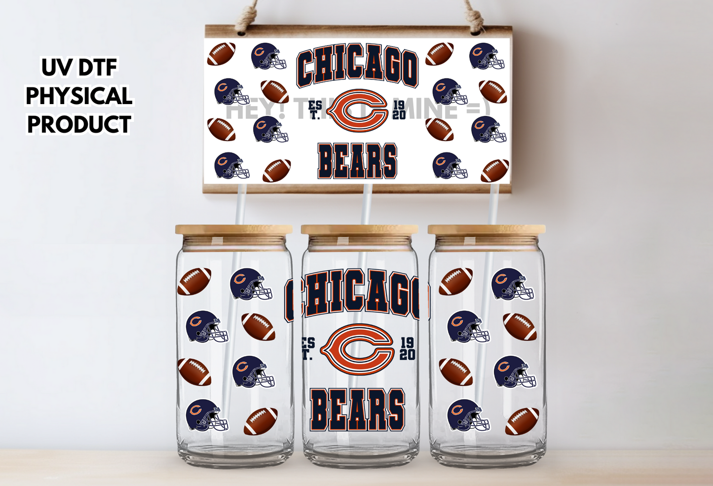 Chicago Bears Helmets UV DTF Wrap Transfer 16oz |No Heat Needed | Waterproof | Permanent Adhesive