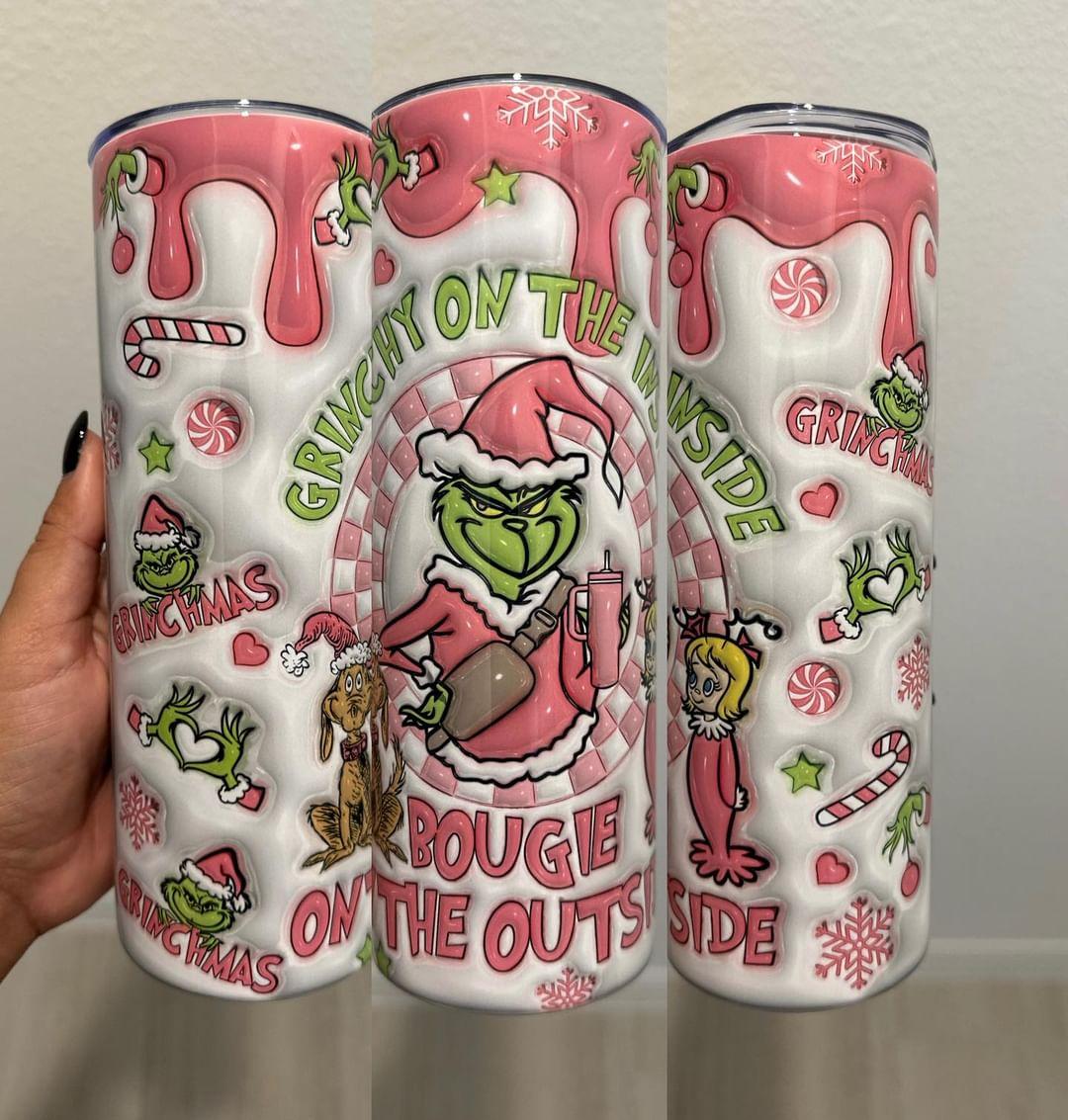 Grinch White Bougie on Outside Crossbody Bag w/ Stanley Cup 20oz