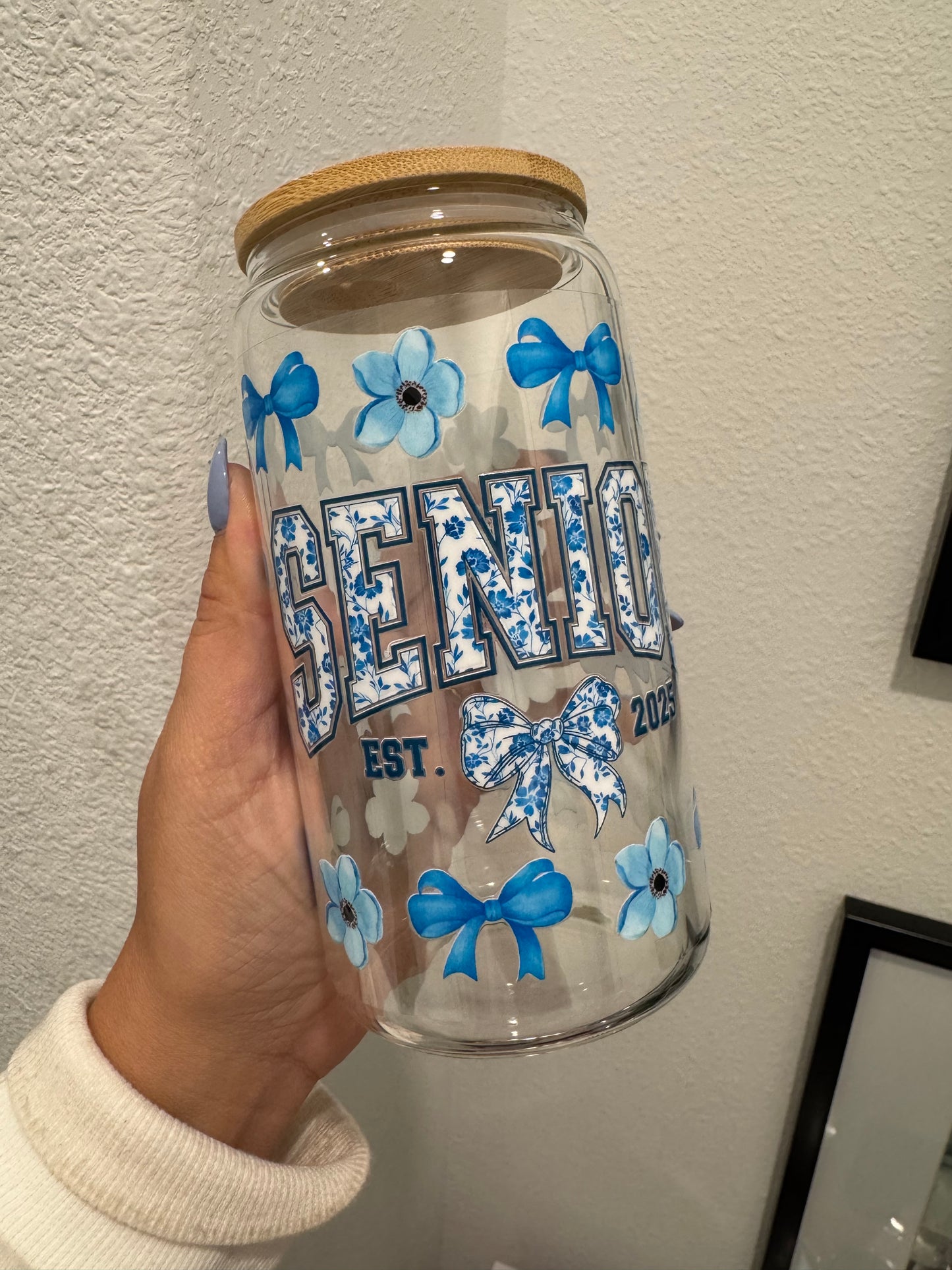 Senior Class of 2025 Blue Floral Coquette  UV DTF Wrap Transfer 16oz | No Heat Needed | Waterproof | Permanent Adhesive
