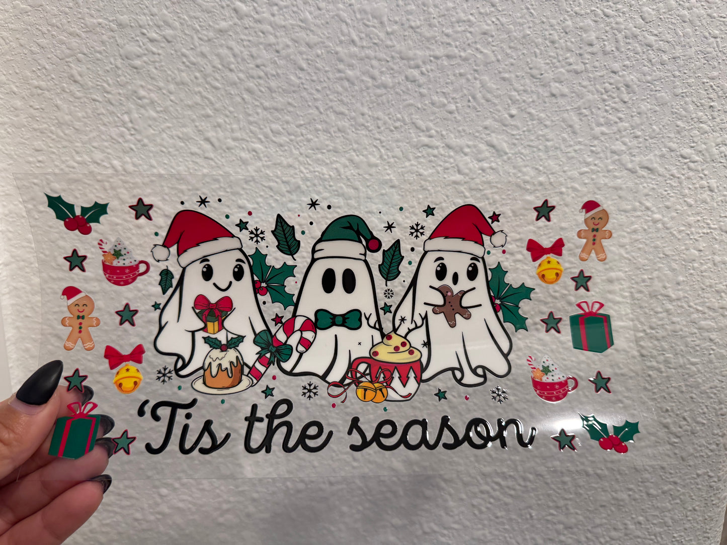 Tis The Season Christmas Ghost UV DTF Wrap Transfer 16oz | No Heat Needed | Waterproof | Permanent Adhesive