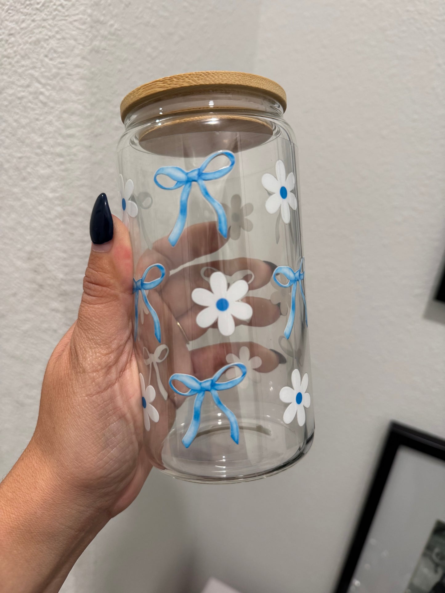 Blue Daisy Bows UV DTF Wrap Transfer 16oz | No Heat Needed | Waterproof | Permanent Adhesive